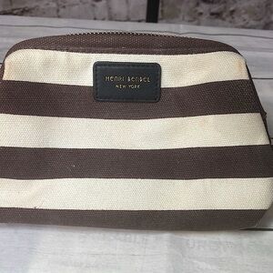Henri Bendel Brown and Cream Striped Toiletry Bag